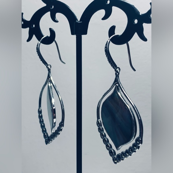 Silpada RARE HTF Sterling & Abalone w/Marcasite CONTOUR Drop Earrings - Picture 3 of 16